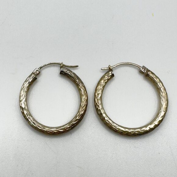 Vintage Textured Sterling Silver Medium Hoop Earrings Minimalist Signed AAJ Ster - Picture 5 of 10